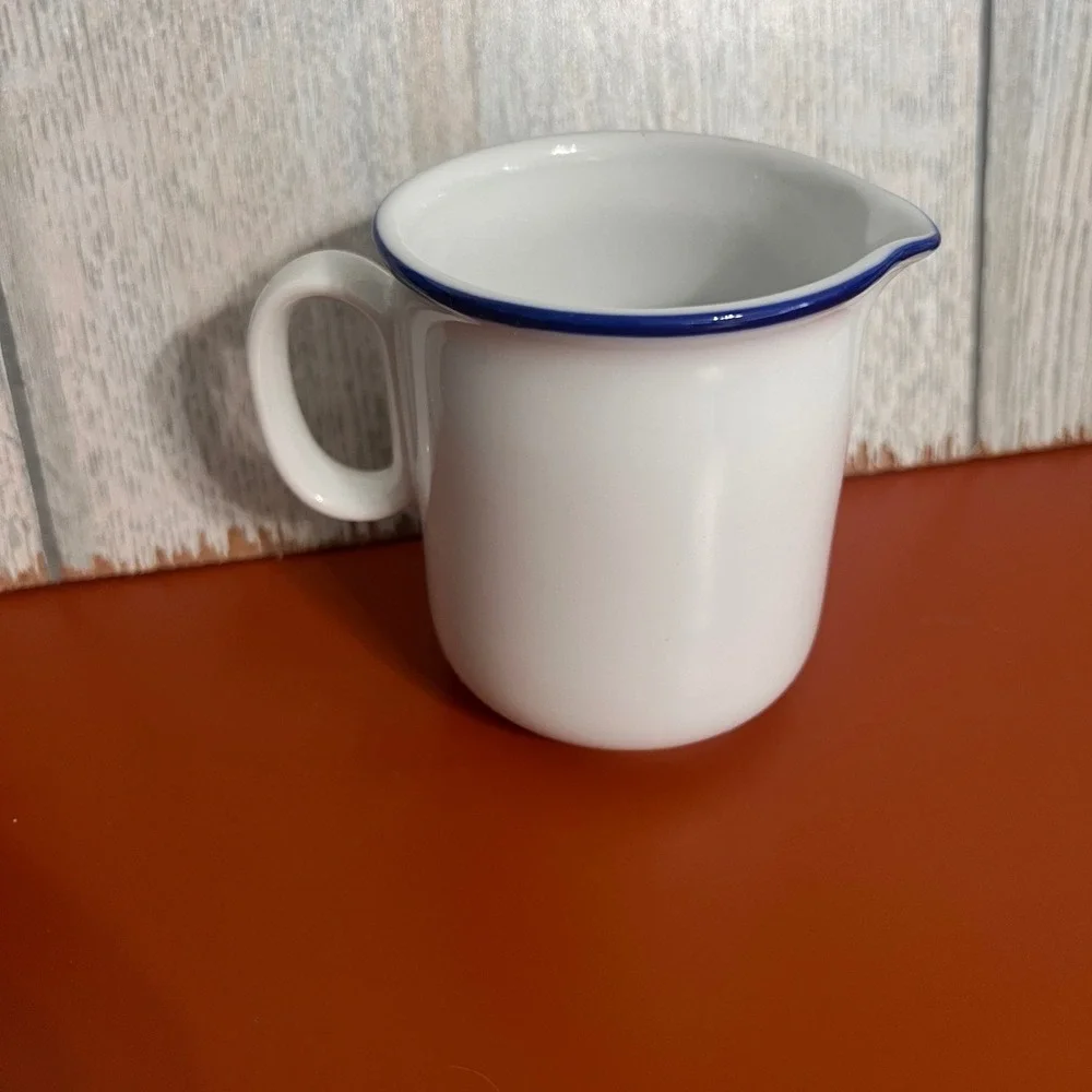 Modern Herb Fine Porcelain China Creamer Pitcher White Blue Rim‎ Japan 3